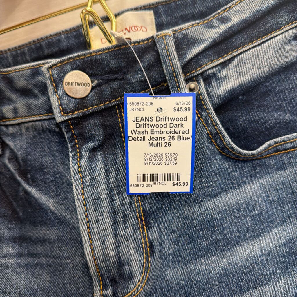 Driftwood Dark Wash Embroidered Detail Jeans 26