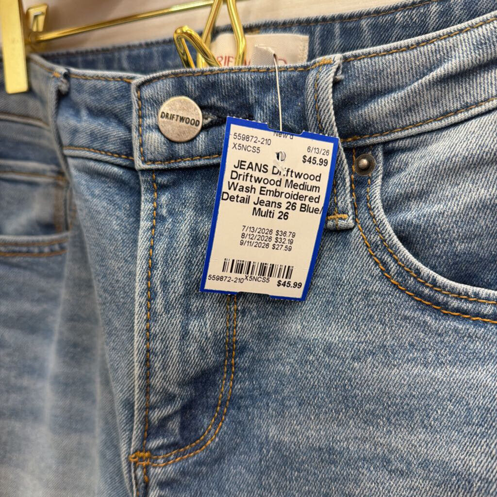 Driftwood Medium Wash Embroidered Detail Jeans 26