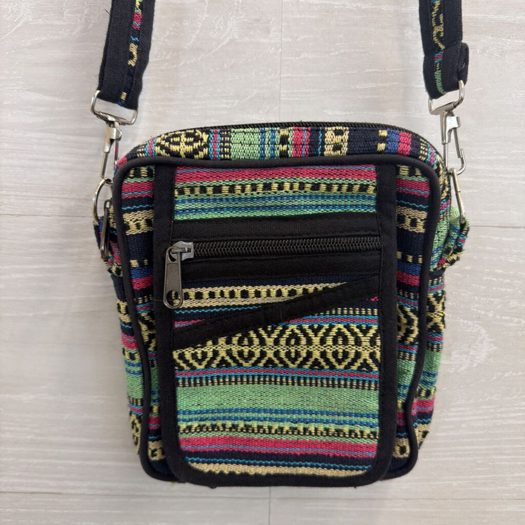 Black/ Multi Tapestry Crossbody Purse