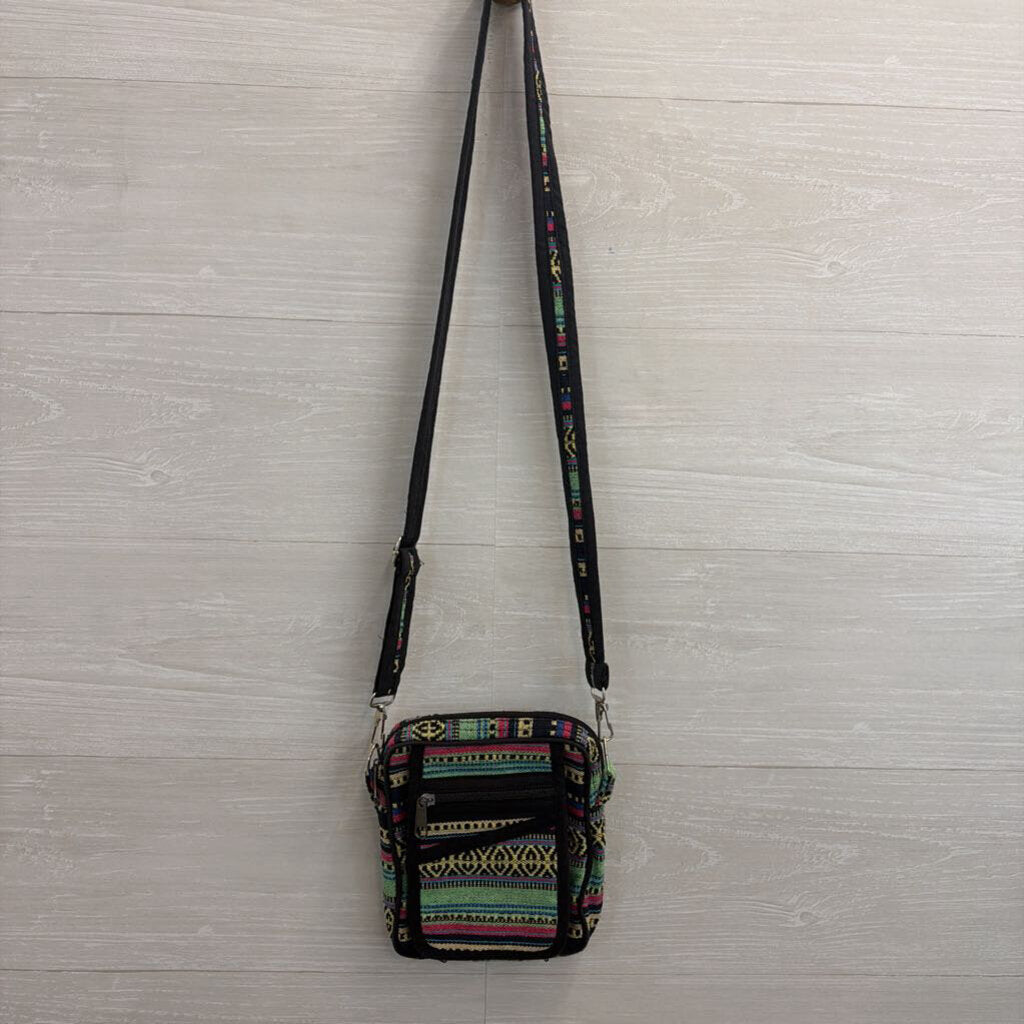 Black/ Multi Tapestry Crossbody Purse
