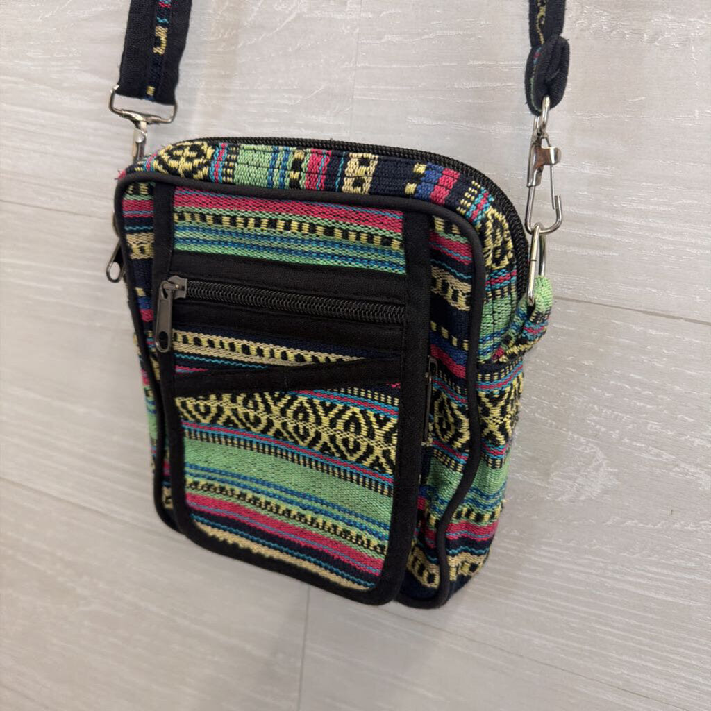 Black/ Multi Tapestry Crossbody Purse