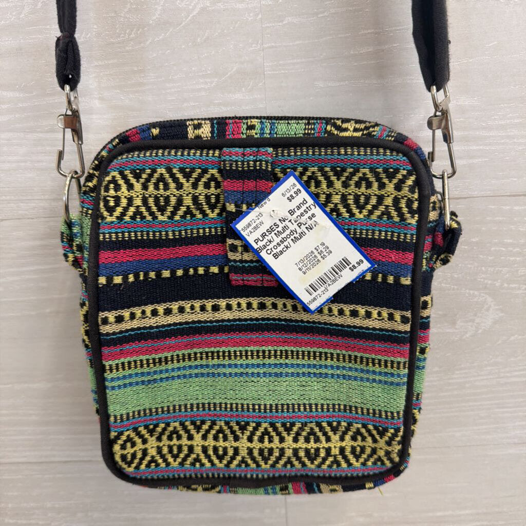 Black/ Multi Tapestry Crossbody Purse