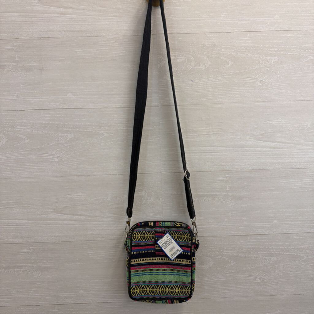 Black/ Multi Tapestry Crossbody Purse