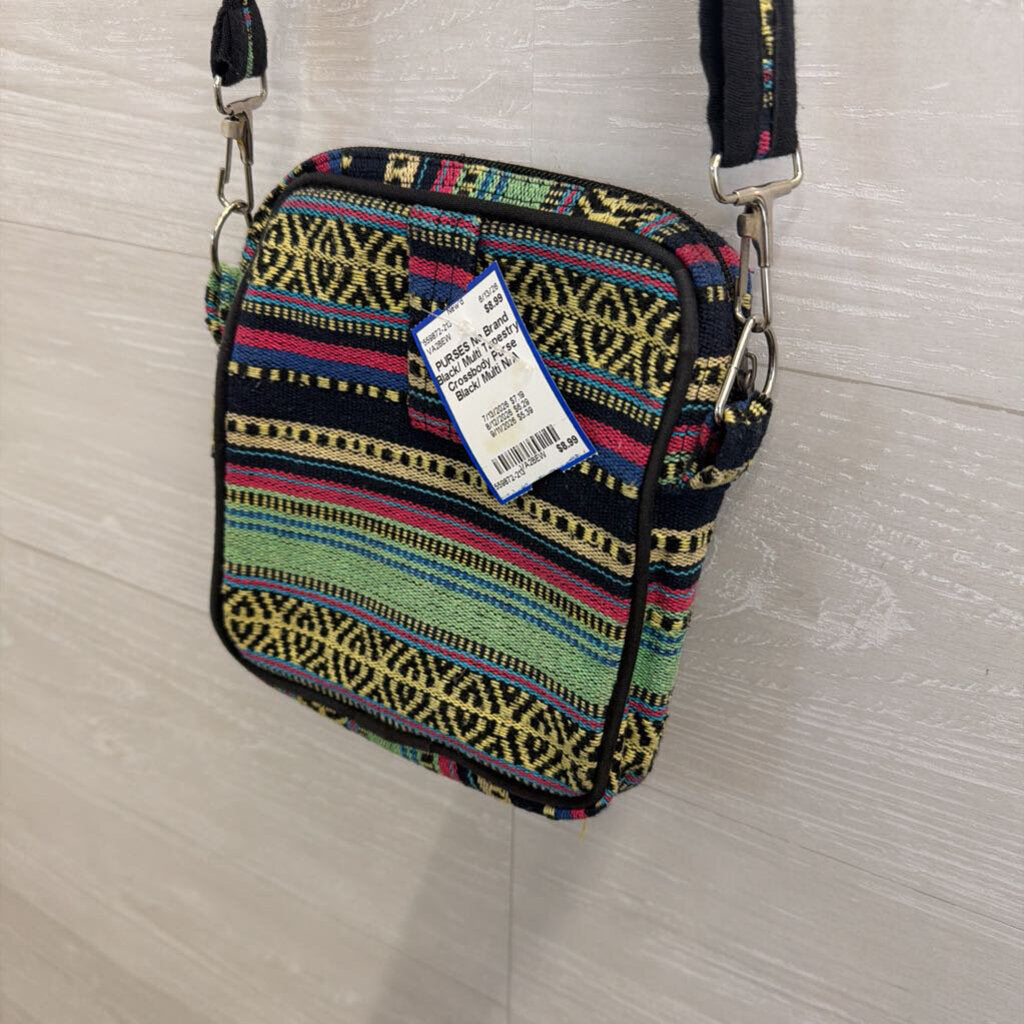 Black/ Multi Tapestry Crossbody Purse