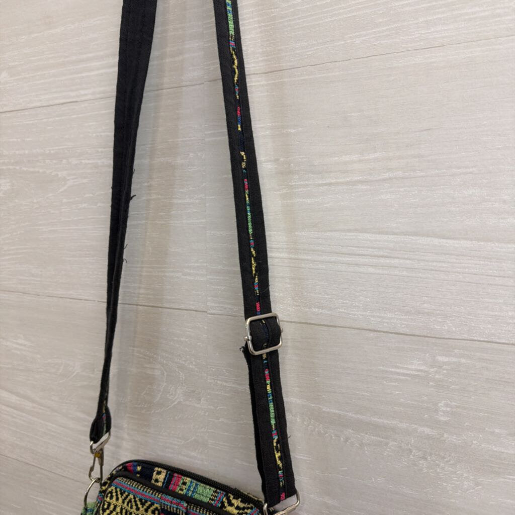 Black/ Multi Tapestry Crossbody Purse