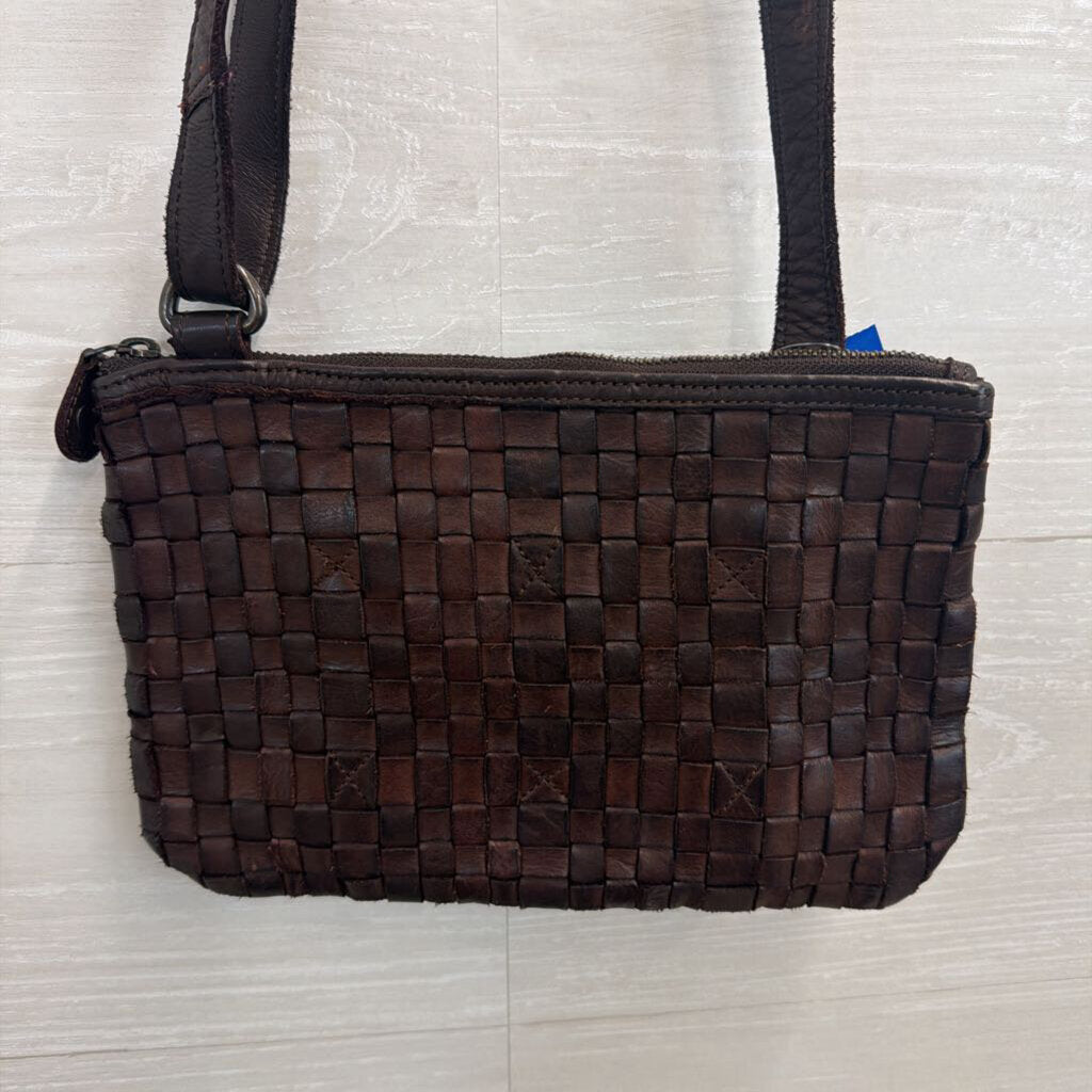 Ashwood Heritage Dark Brown Leather Woven Crossbody Purs