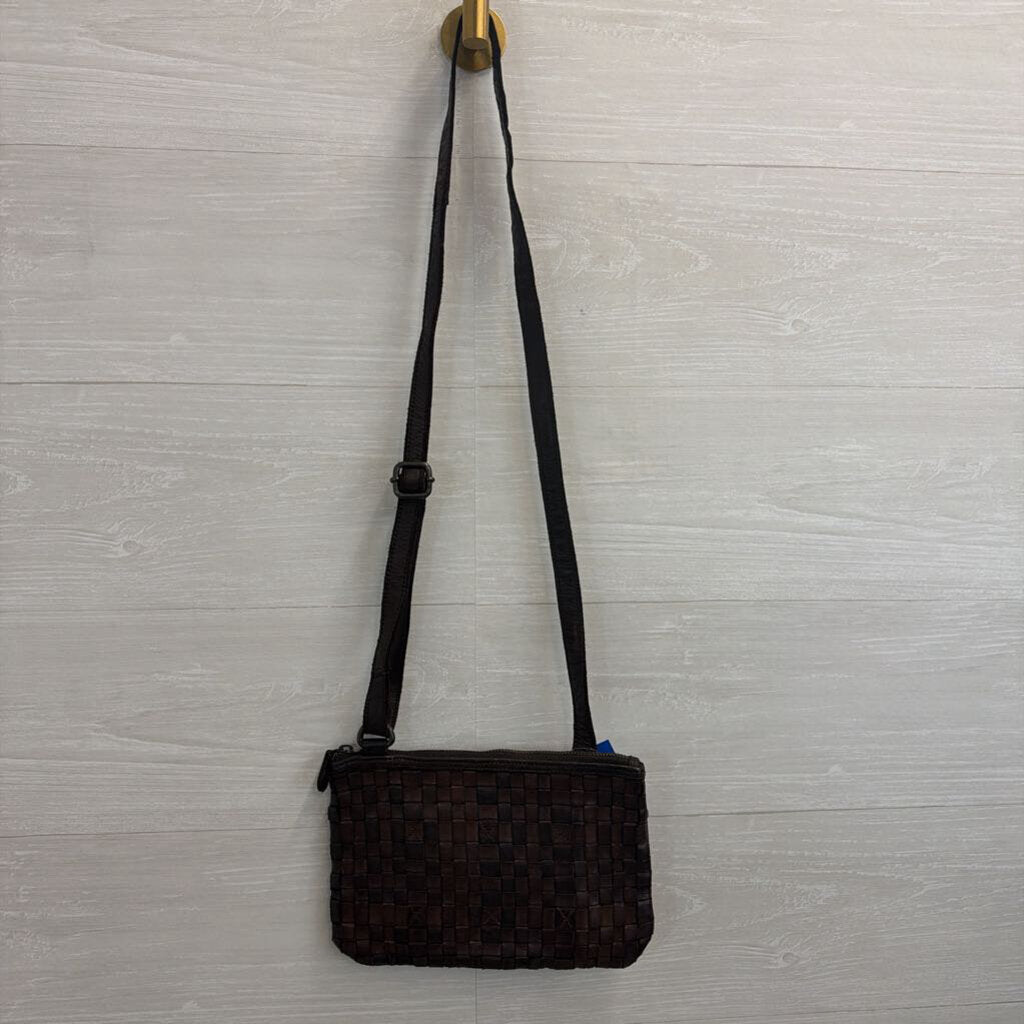 Ashwood Heritage Dark Brown Leather Woven Crossbody Purs