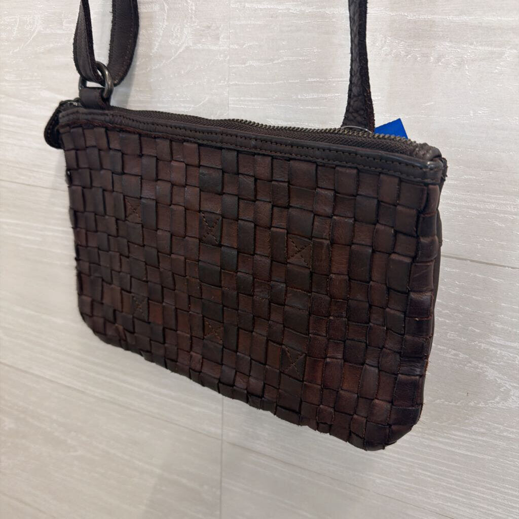 Ashwood Heritage Dark Brown Leather Woven Crossbody Purs