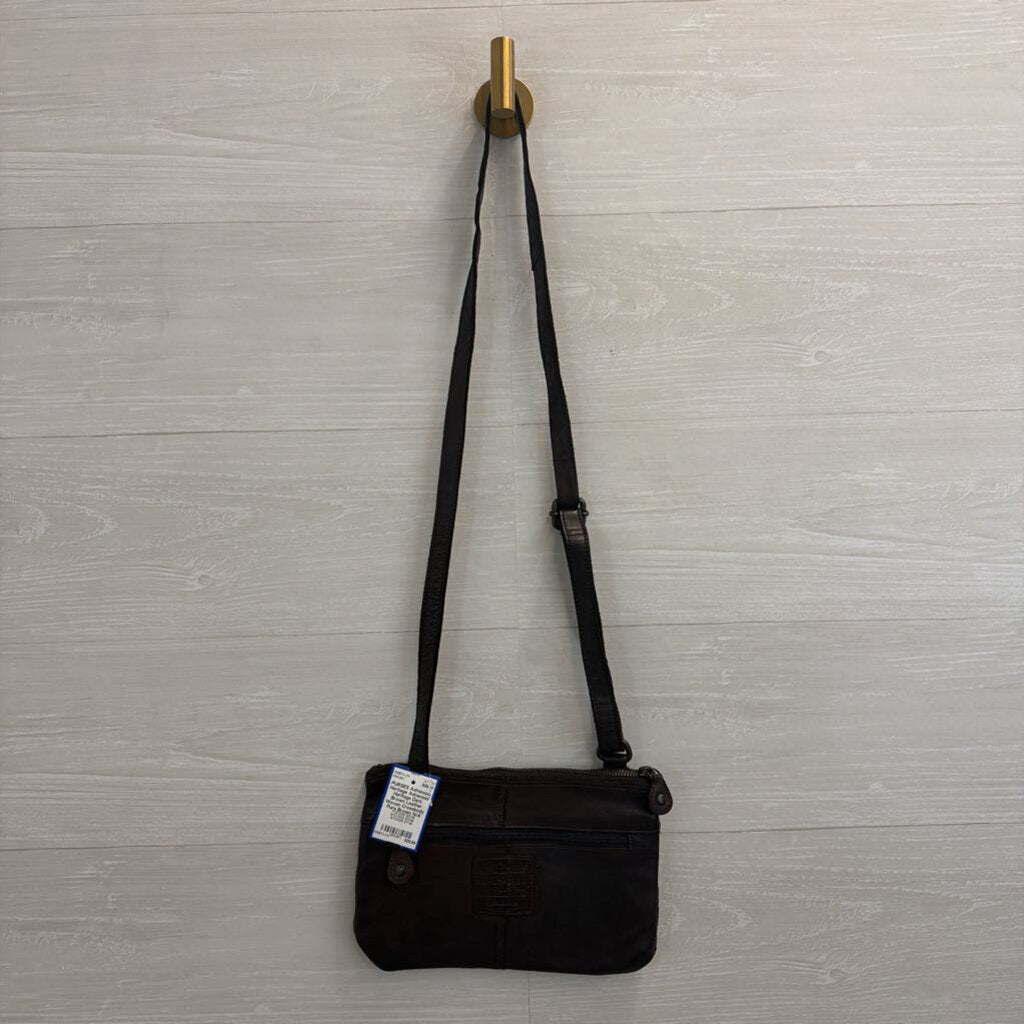 Ashwood Heritage Dark Brown Leather Woven Crossbody Purs