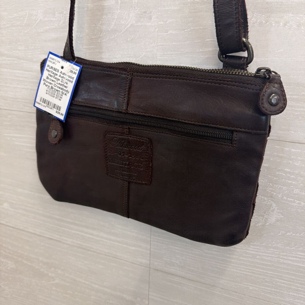 Ashwood Heritage Dark Brown Leather Woven Crossbody Purs