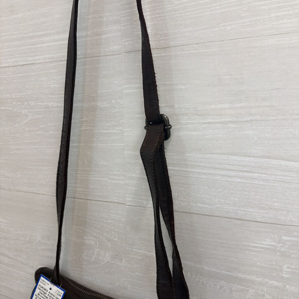 Ashwood Heritage Dark Brown Leather Woven Crossbody Purs