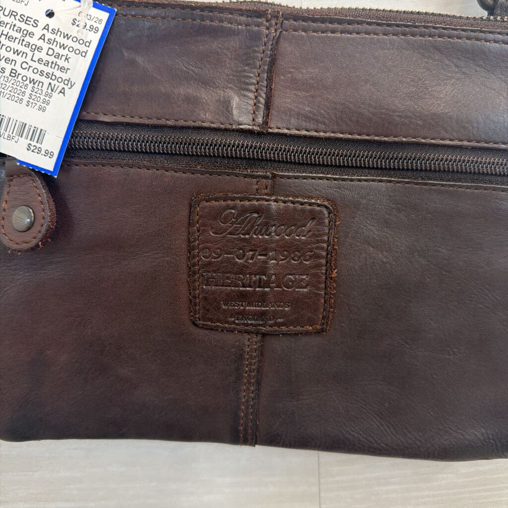 Ashwood Heritage Dark Brown Leather Woven Crossbody Purs
