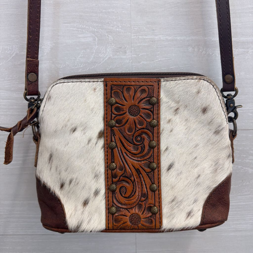 American Darling Brown Leather/ Animal Hair Crossbody Purse