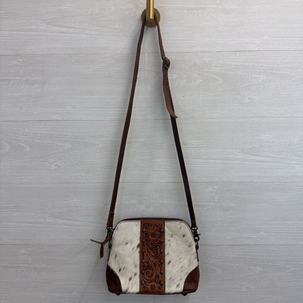 American Darling Brown Leather/ Animal Hair Crossbody Purse