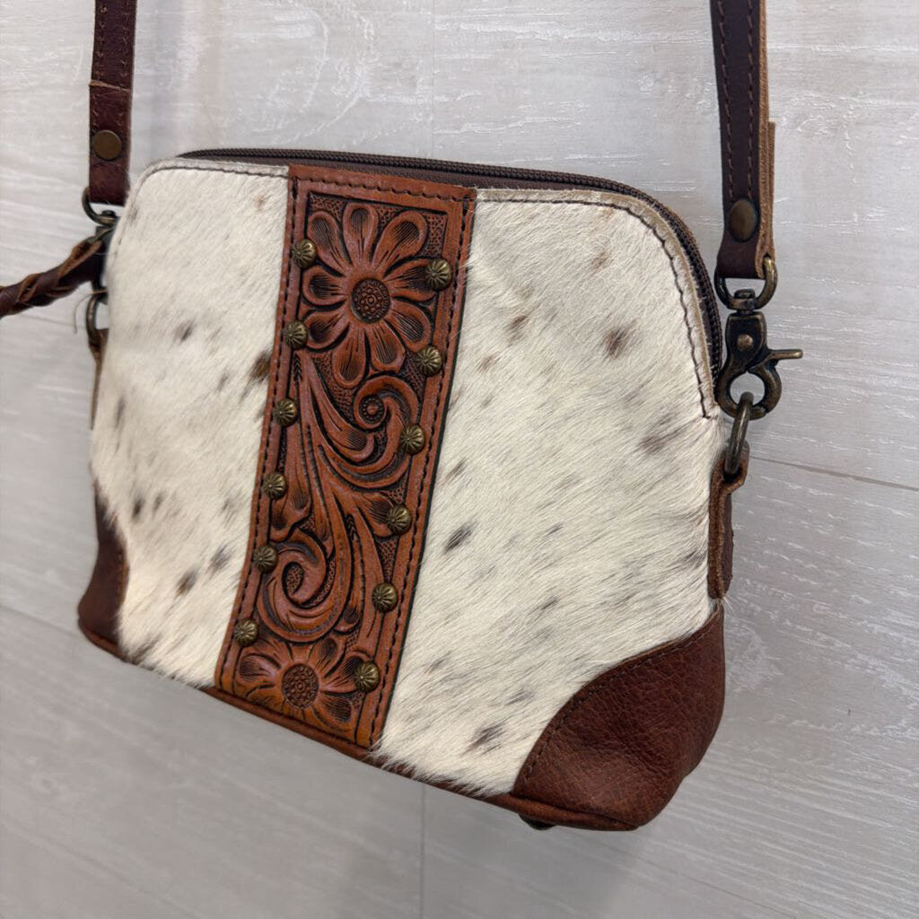 American Darling Brown Leather/ Animal Hair Crossbody Purse
