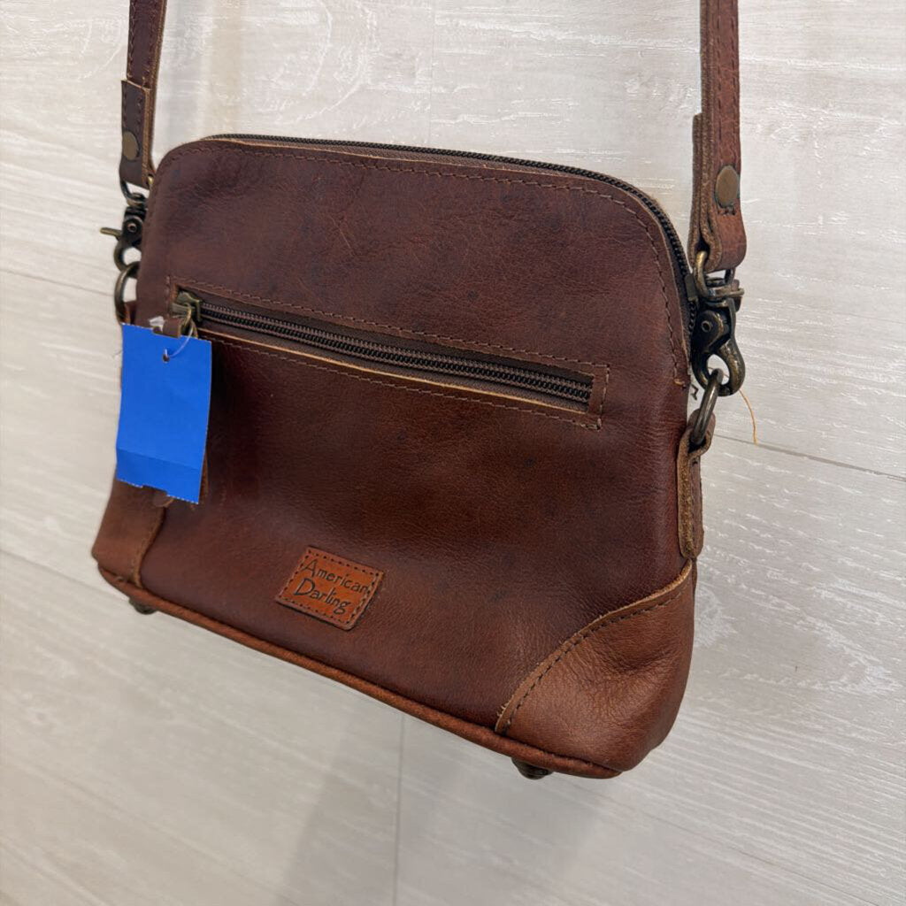 American Darling Brown Leather/ Animal Hair Crossbody Purse