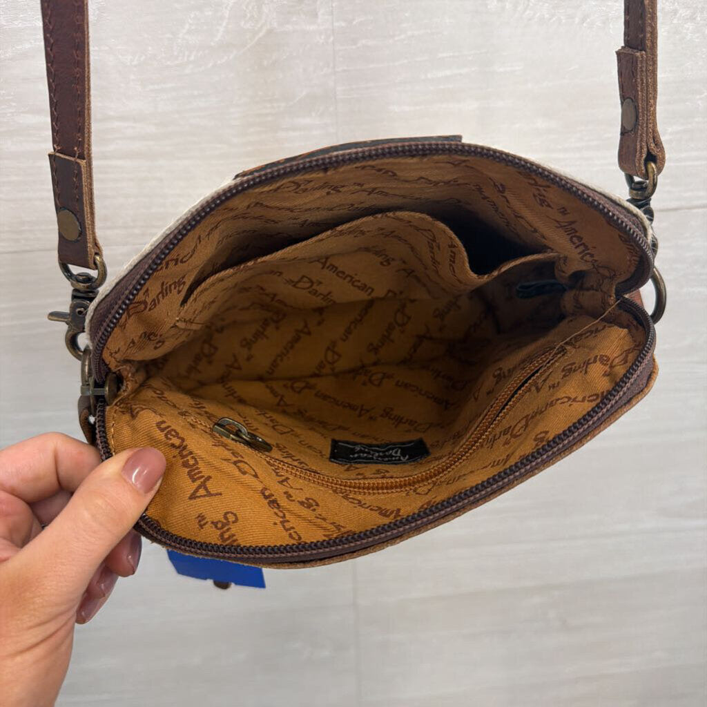 American Darling Brown Leather/ Animal Hair Crossbody Purse