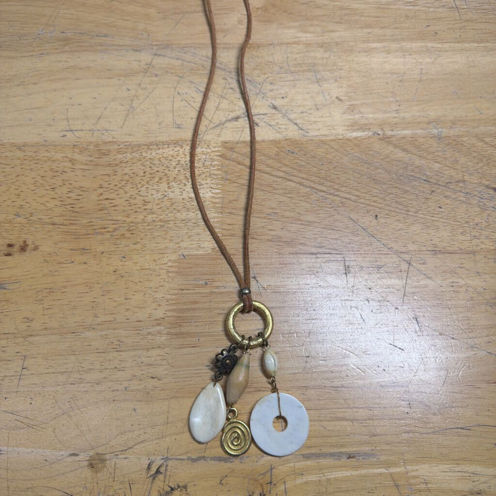 Brown Leather Long Charm Necklace