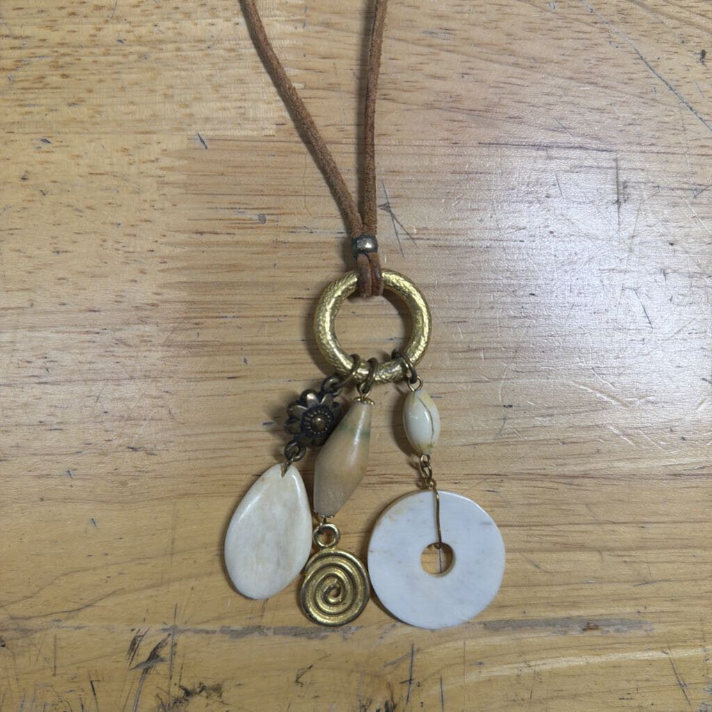 Brown Leather Long Charm Necklace