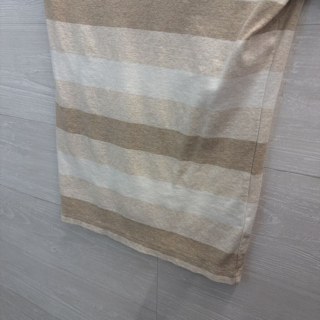 Tommy Hilfiger Beige/ White Striped V Neck Short Sleeve Top Medium