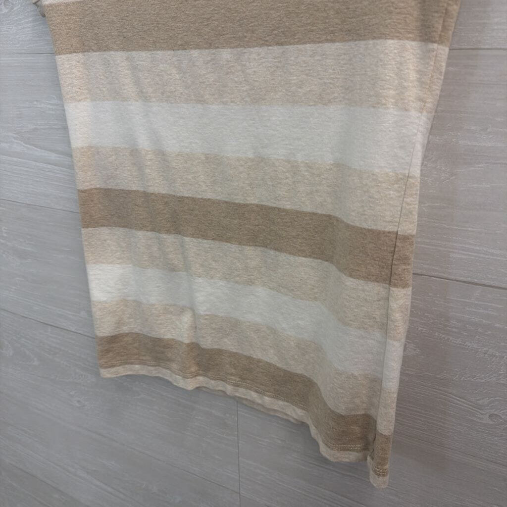 Tommy Hilfiger Beige/ White Striped V Neck Short Sleeve Top Medium