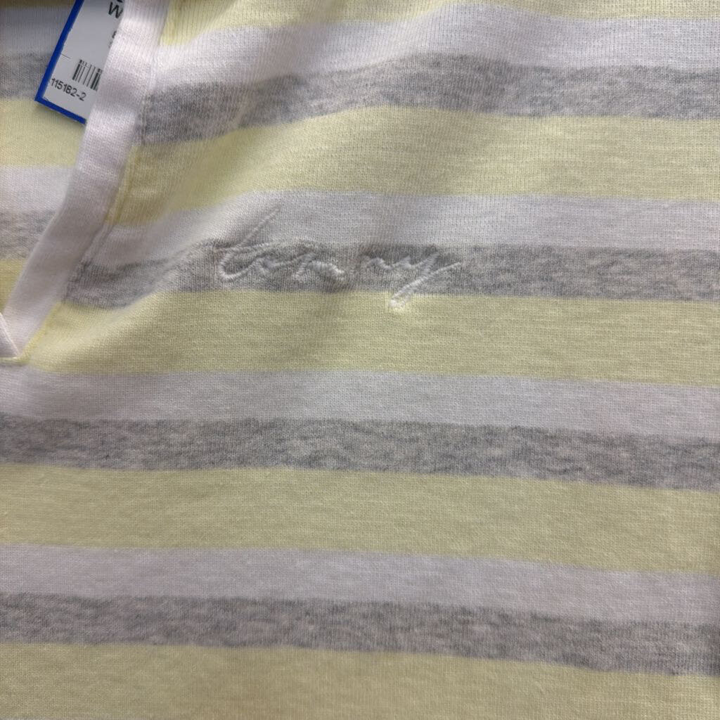 Tommy Hilfiger White/ Grey/ Yellow Striped Short Sleeve Top Medium