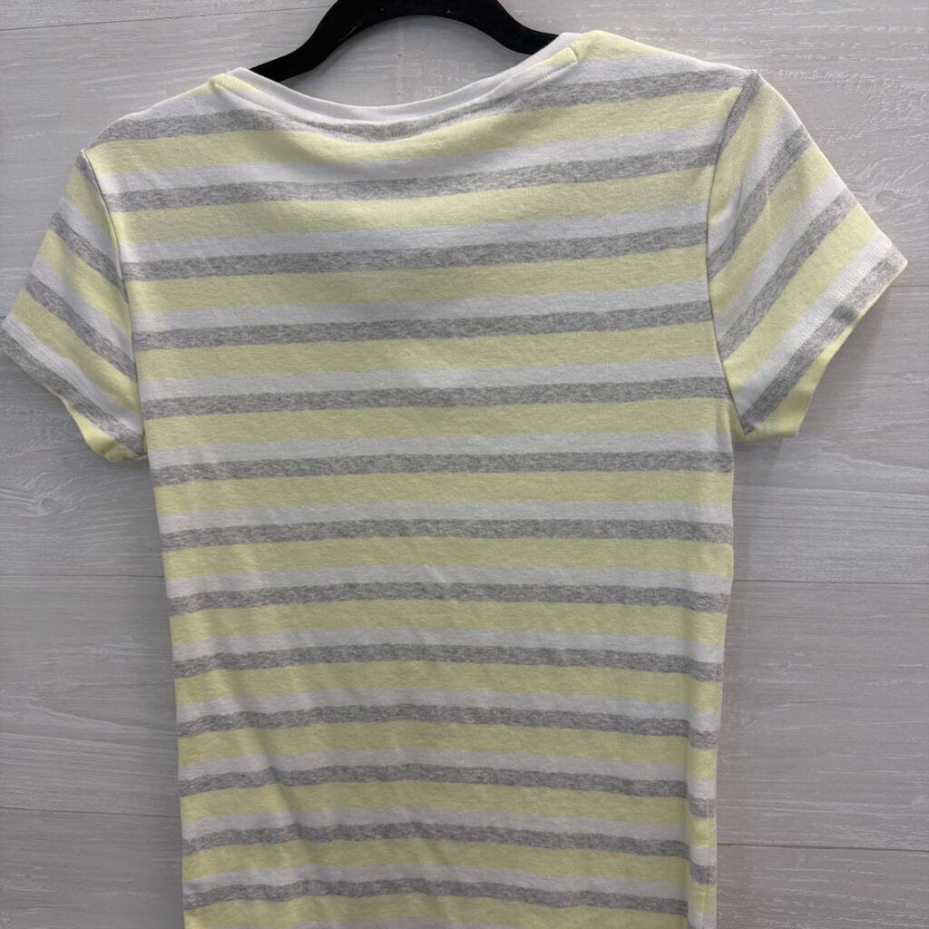 Tommy Hilfiger White/ Grey/ Yellow Striped Short Sleeve Top Medium