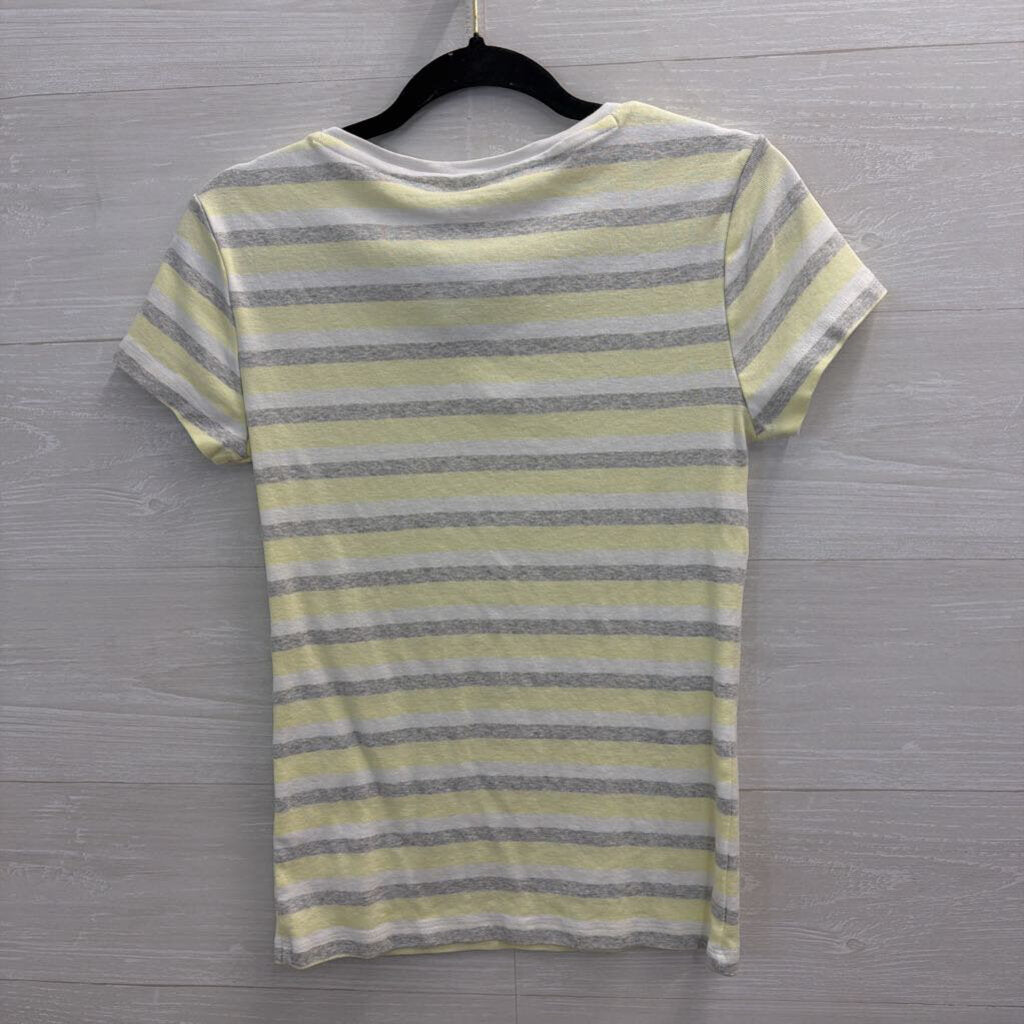 Tommy Hilfiger White/ Grey/ Yellow Striped Short Sleeve Top Medium