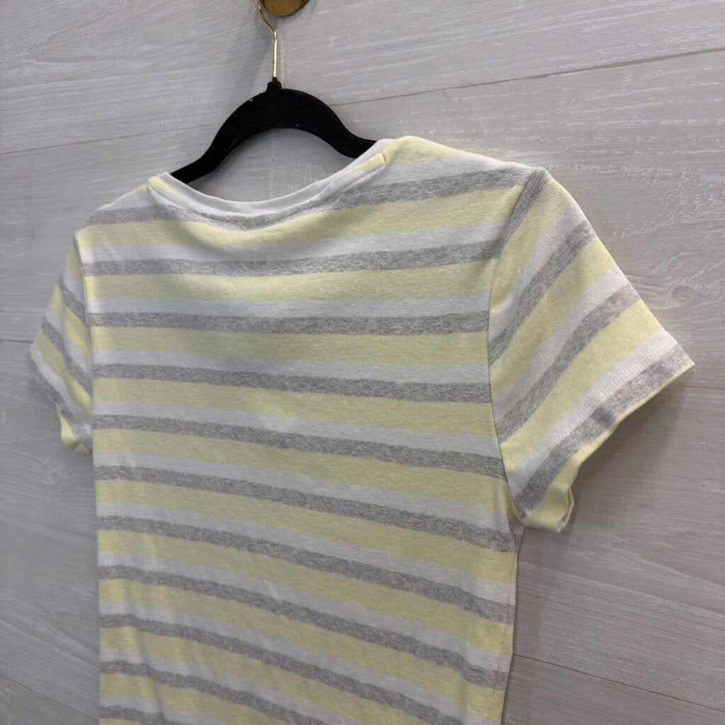 Tommy Hilfiger White/ Grey/ Yellow Striped Short Sleeve Top Medium