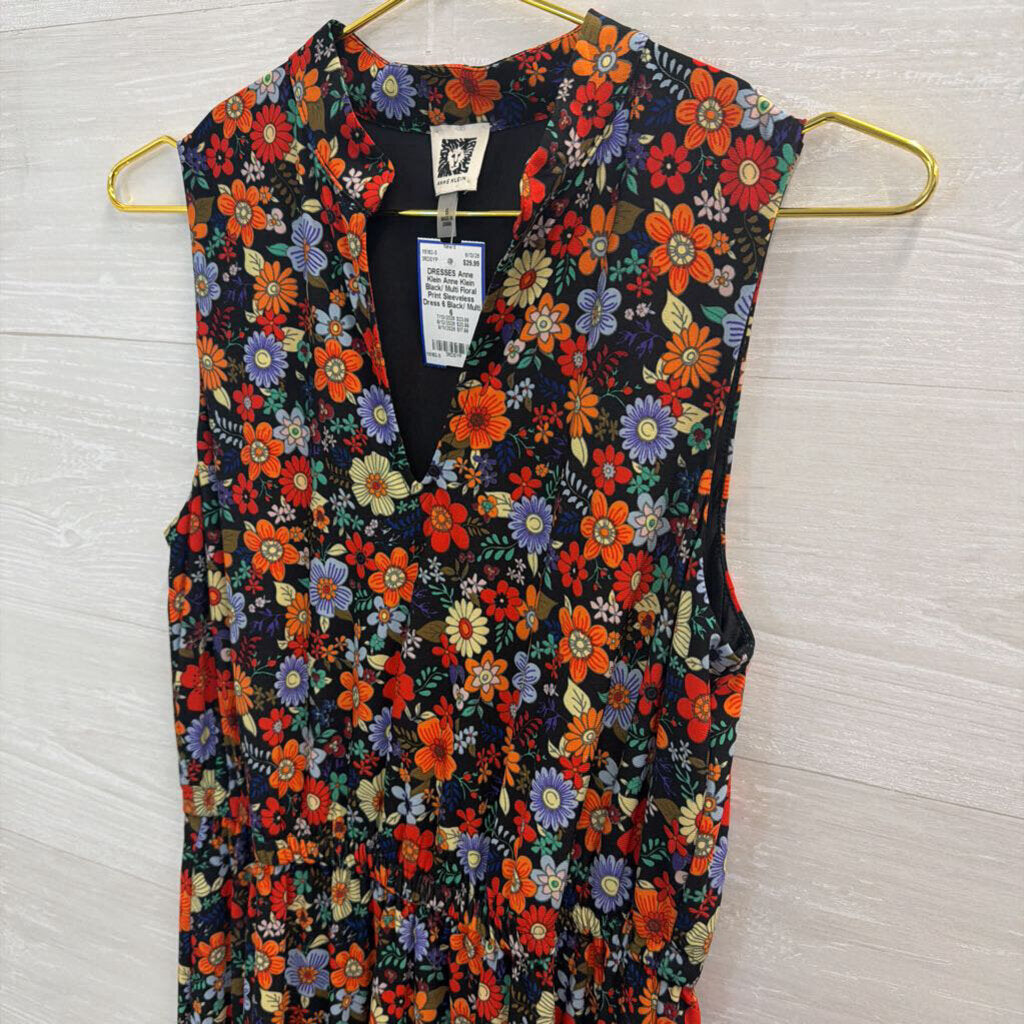 Anne Klein Black/ Multi Floral Print Sleeveless Dress 6