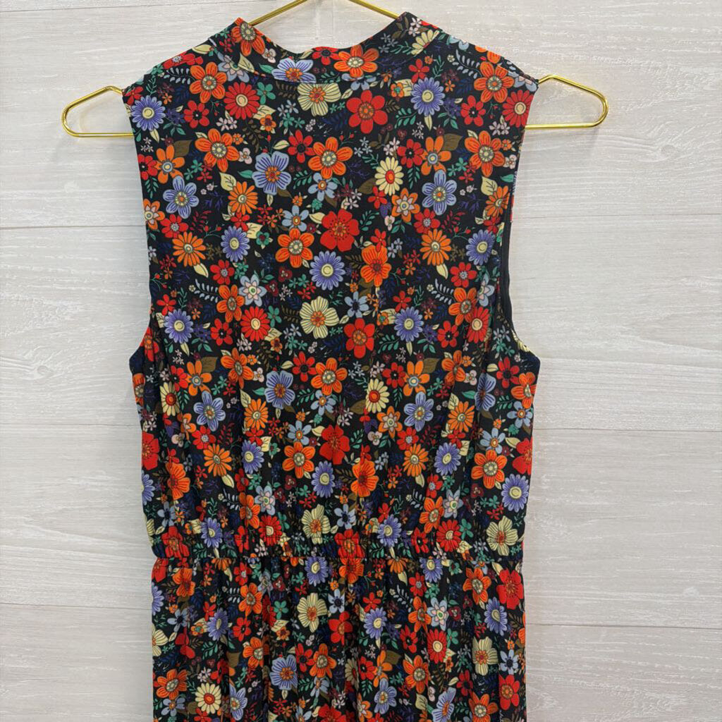 Anne Klein Black/ Multi Floral Print Sleeveless Dress 6