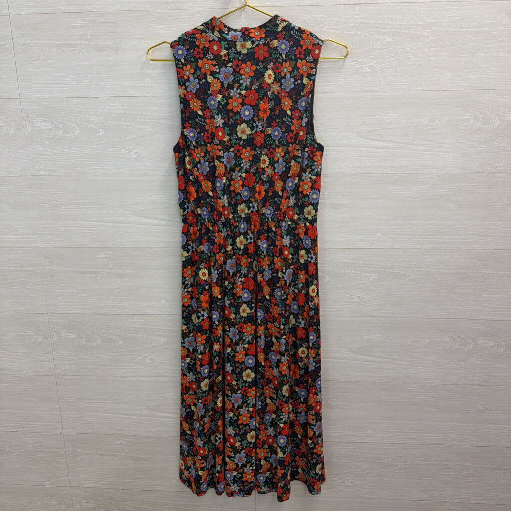 Anne Klein Black/ Multi Floral Print Sleeveless Dress 6