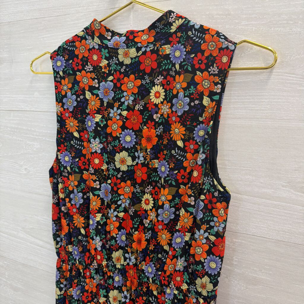Anne Klein Black/ Multi Floral Print Sleeveless Dress 6