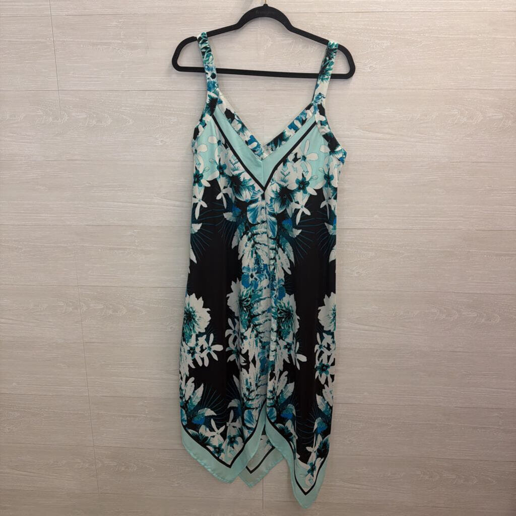 Blue/ White Print Silky Sleeveless Dress Medium