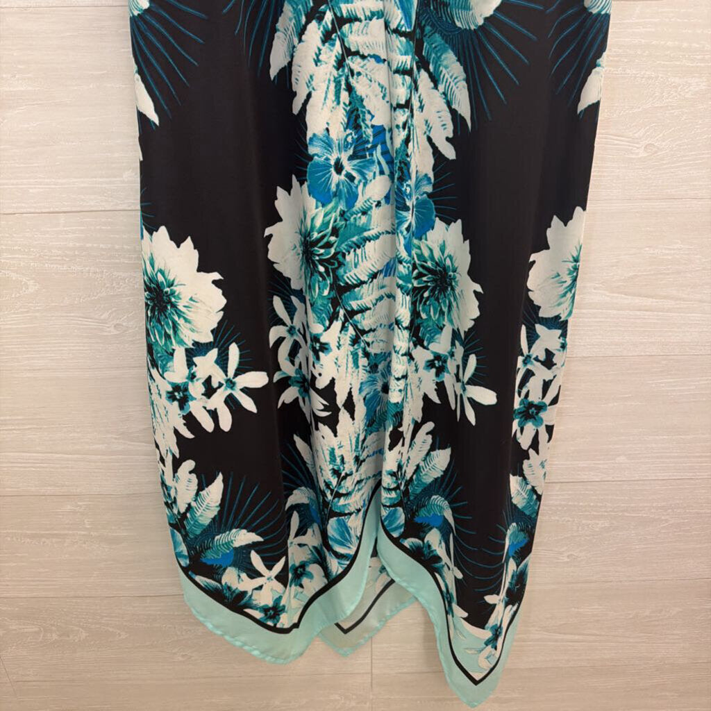 Blue/ White Print Silky Sleeveless Dress Medium