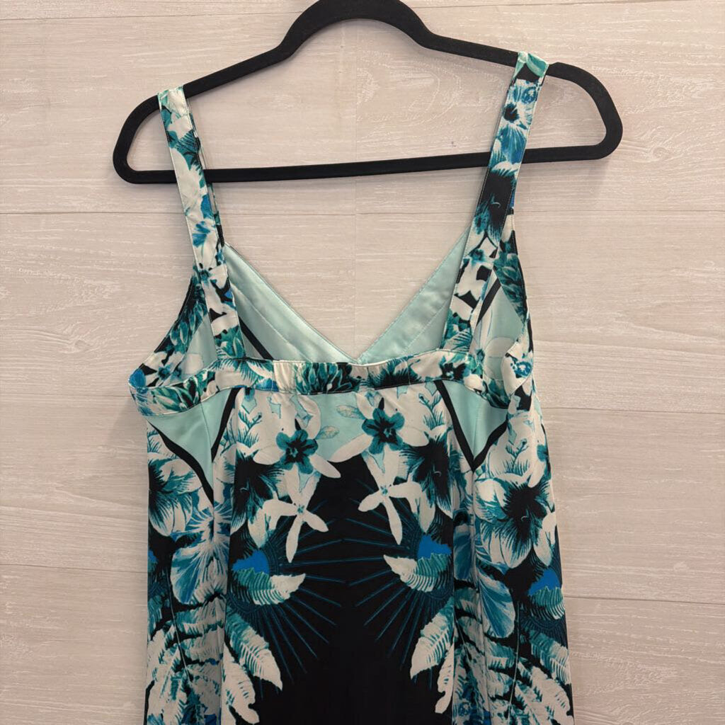 Blue/ White Print Silky Sleeveless Dress Medium