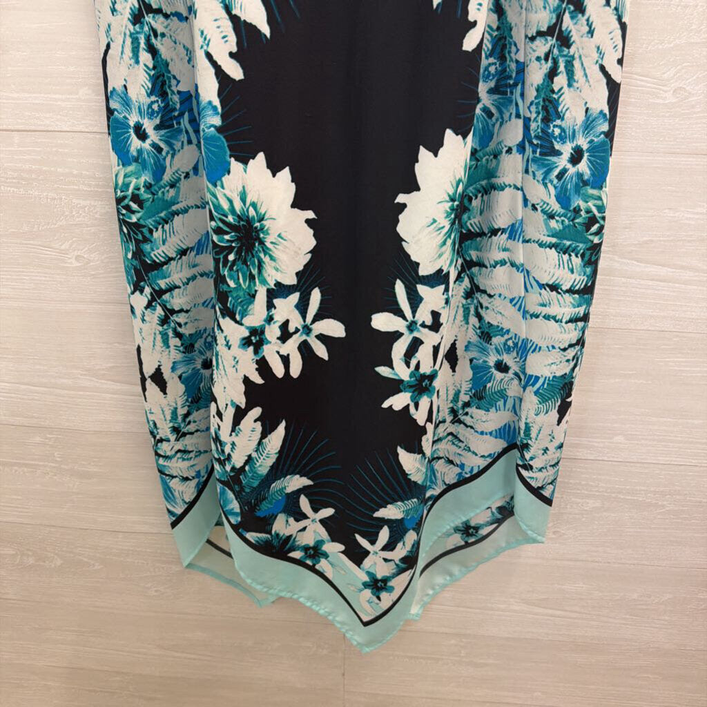 Blue/ White Print Silky Sleeveless Dress Medium