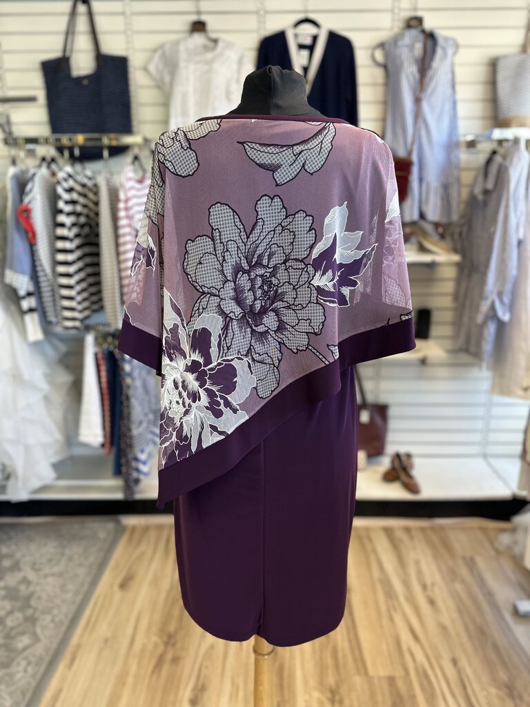R and M Richards Purple Print Cape Top Short Formal Dress 8