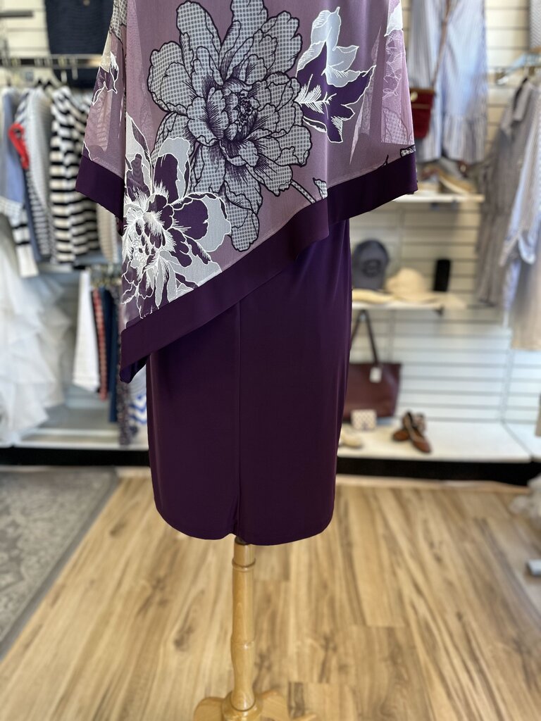 R and M Richards Purple Print Cape Top Short Formal Dress 8
