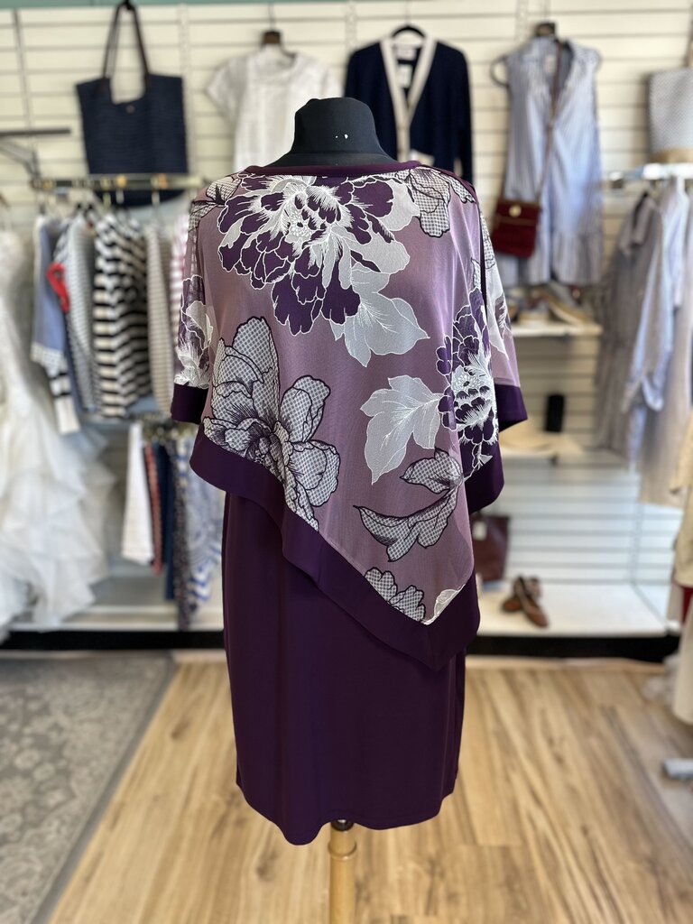 R and M Richards Purple Print Cape Top Short Formal Dress 8