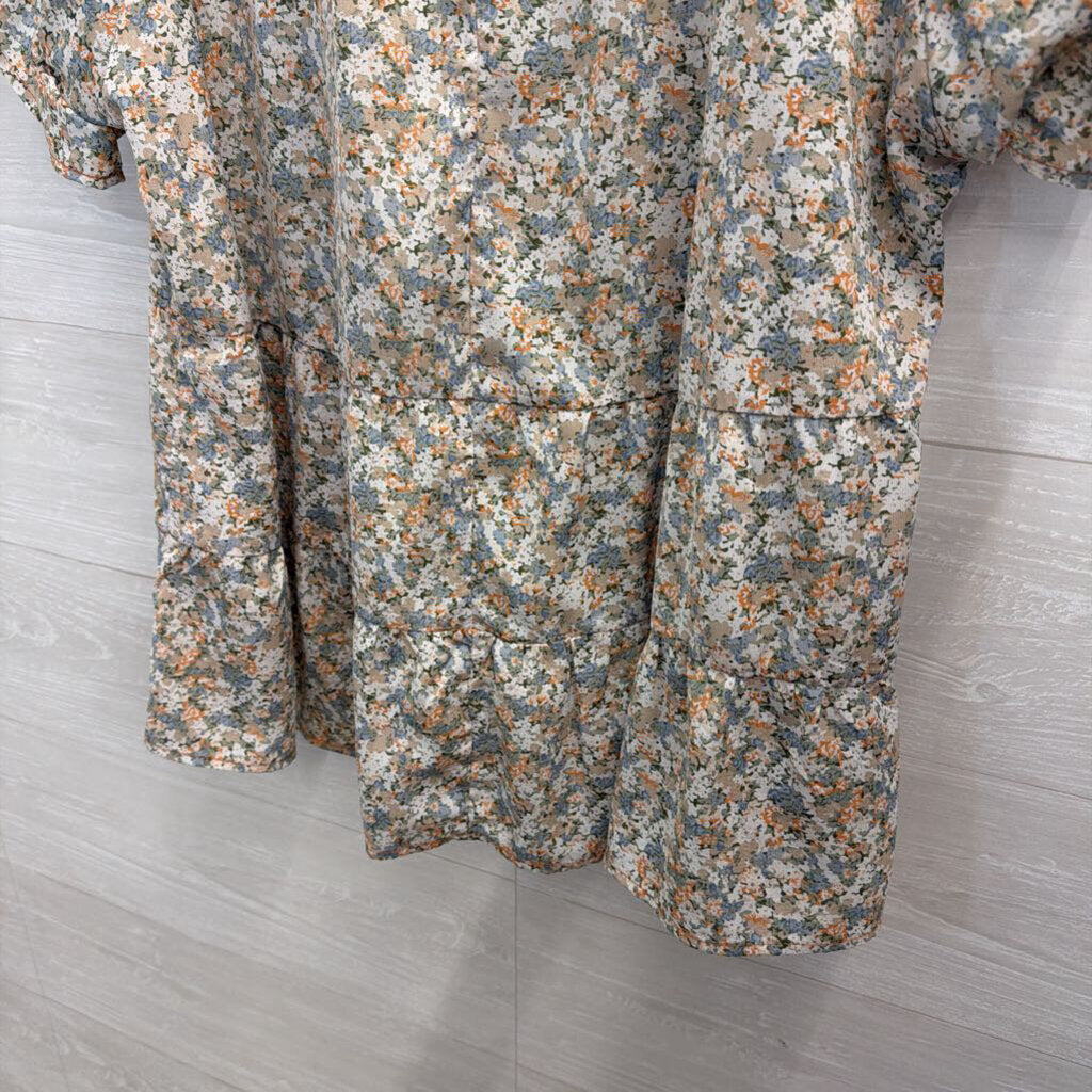 Umgee White/ Blue Floral Print Short Sleeve Top 1XL