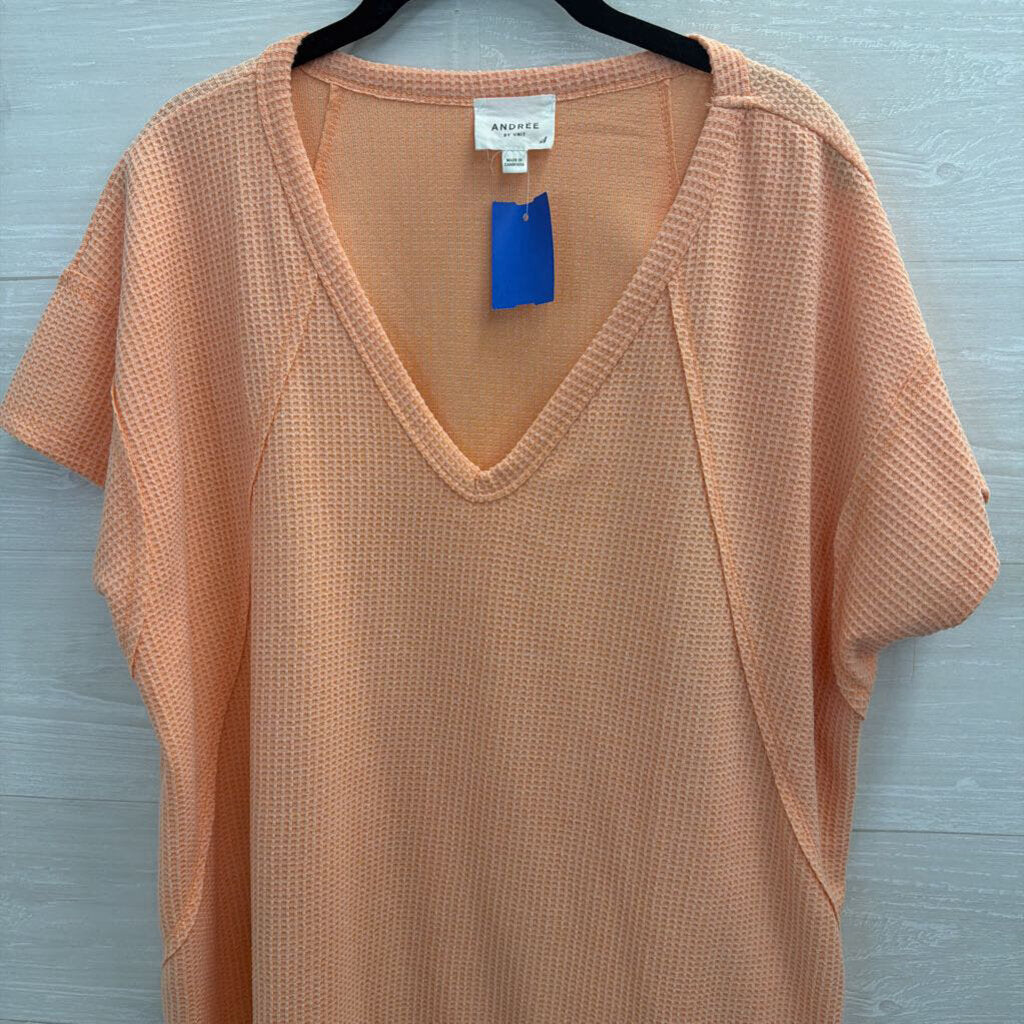Andree Orange Textured Short Sleeve V Neck Top Extra Large