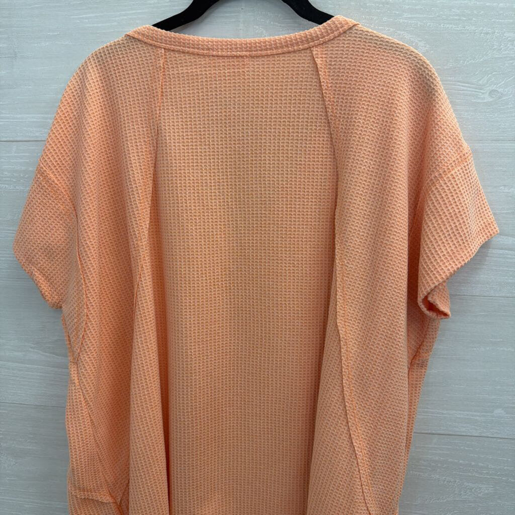 Andree Orange Textured Short Sleeve V Neck Top Extra Large