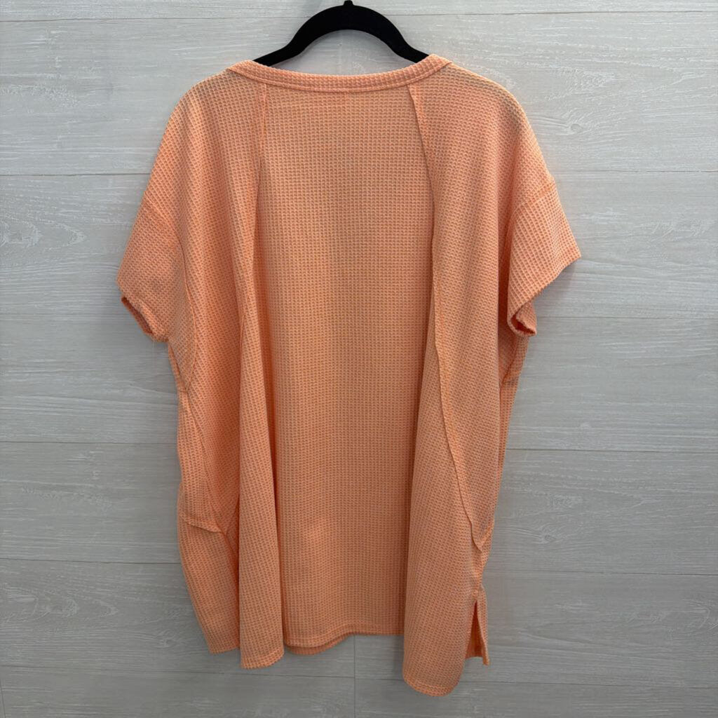 Andree Orange Textured Short Sleeve V Neck Top Extra Large