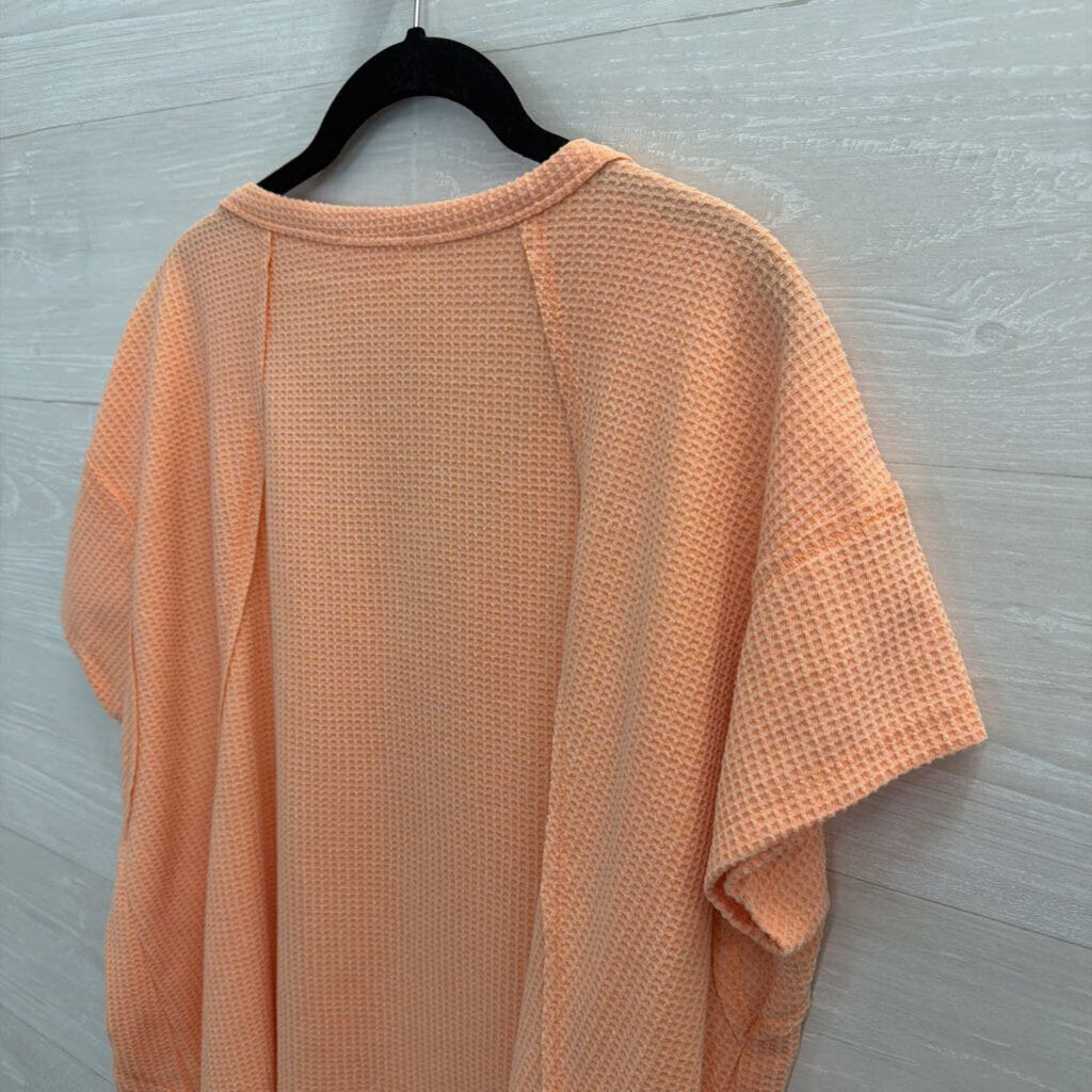 Andree Orange Textured Short Sleeve V Neck Top Extra Large