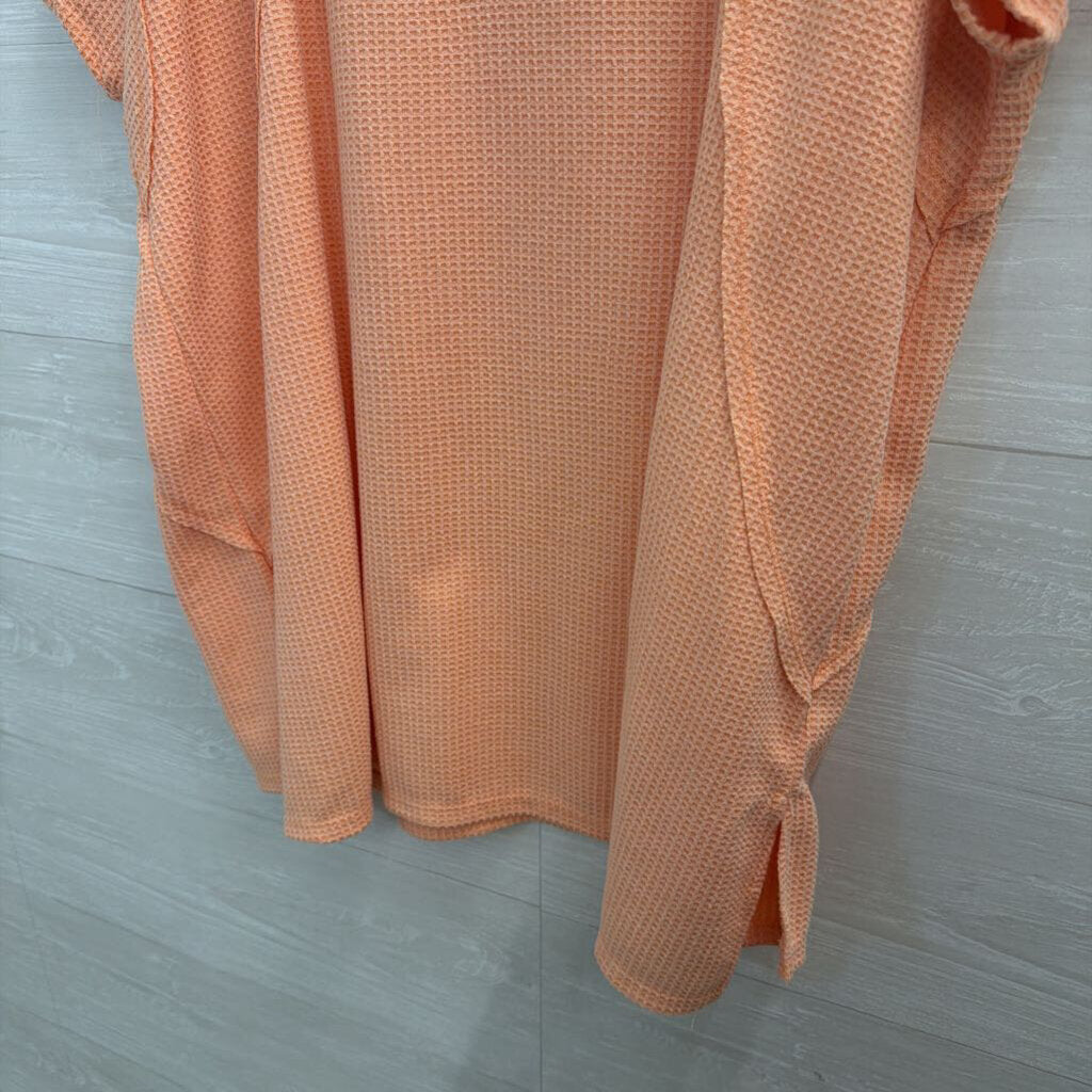 Andree Orange Textured Short Sleeve V Neck Top Extra Large