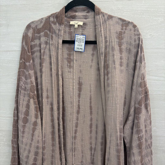 Easel Grey Print Long Sleeve Open Front Kimono Top Large