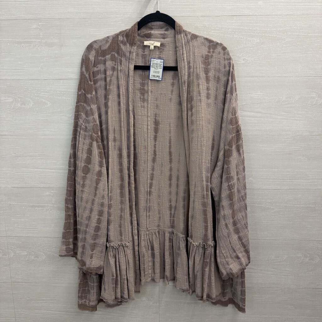 Easel Grey Print Long Sleeve Open Front Kimono Top Large
