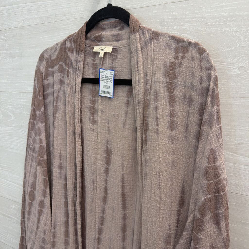 Easel Grey Print Long Sleeve Open Front Kimono Top Large