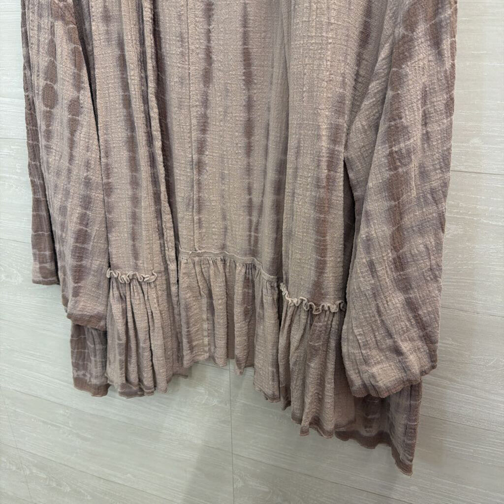 Easel Grey Print Long Sleeve Open Front Kimono Top Large